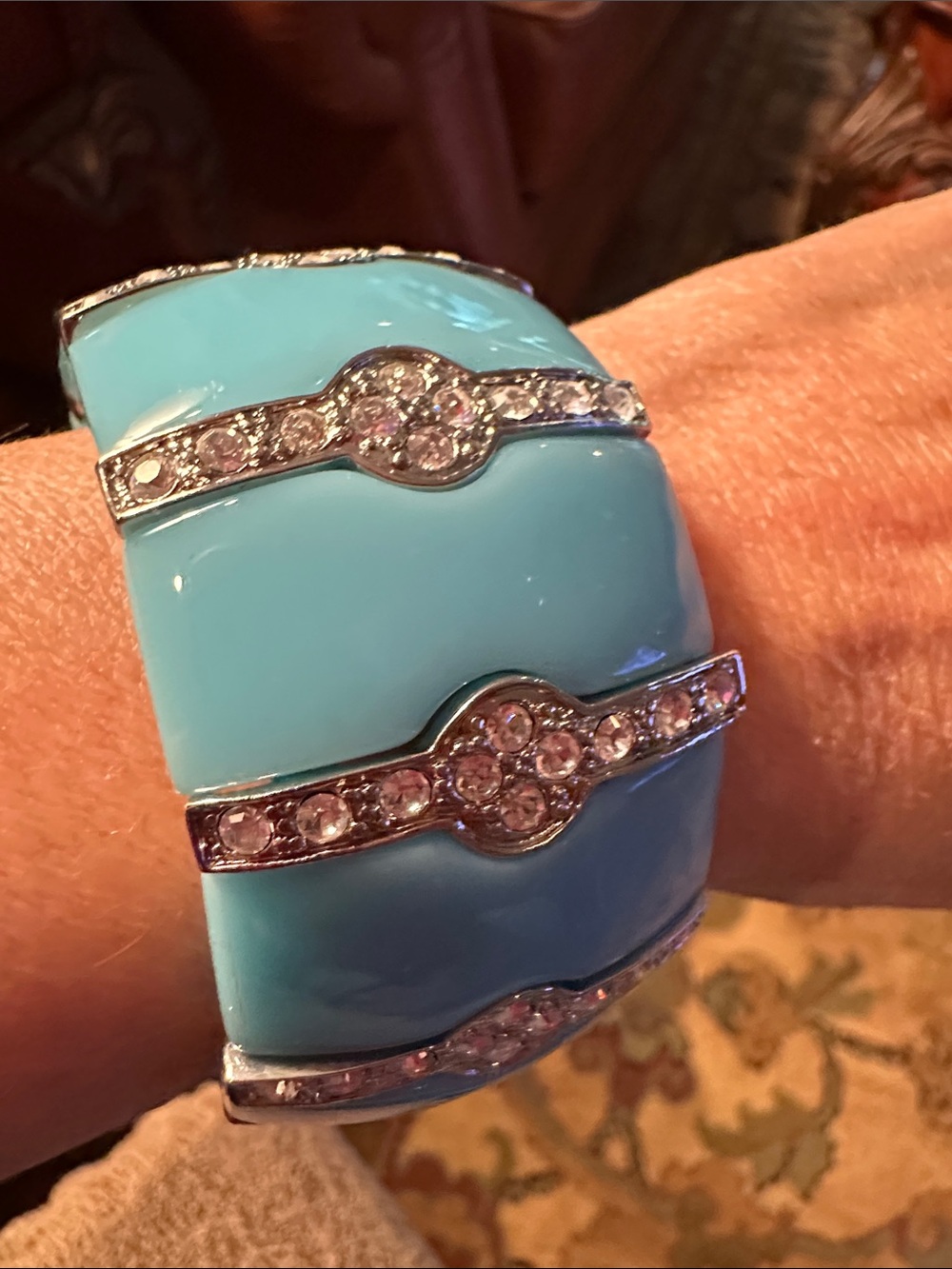 Turquoise Enamel Crystal-Accent Cuff Bracelet
